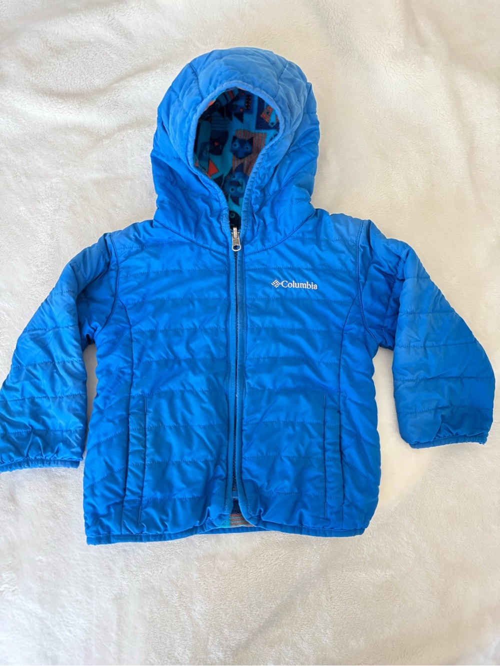 Columbia Blue Quilted Hooded Jacket, Fleece-Lined — 3T
